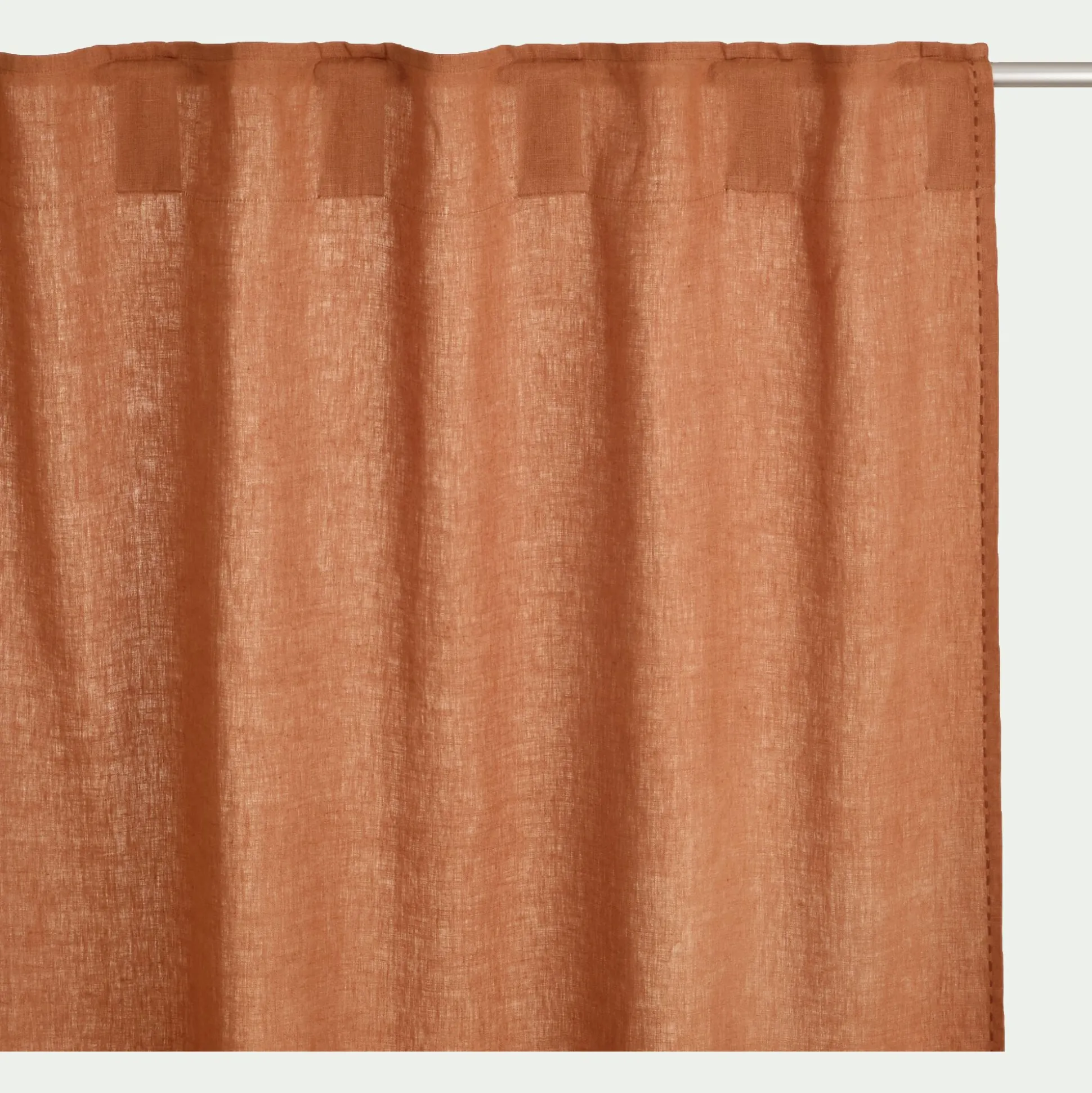 Rideau à pasants cachés en lin lavé finition surpiqure 140x260cm - brun rustrel
