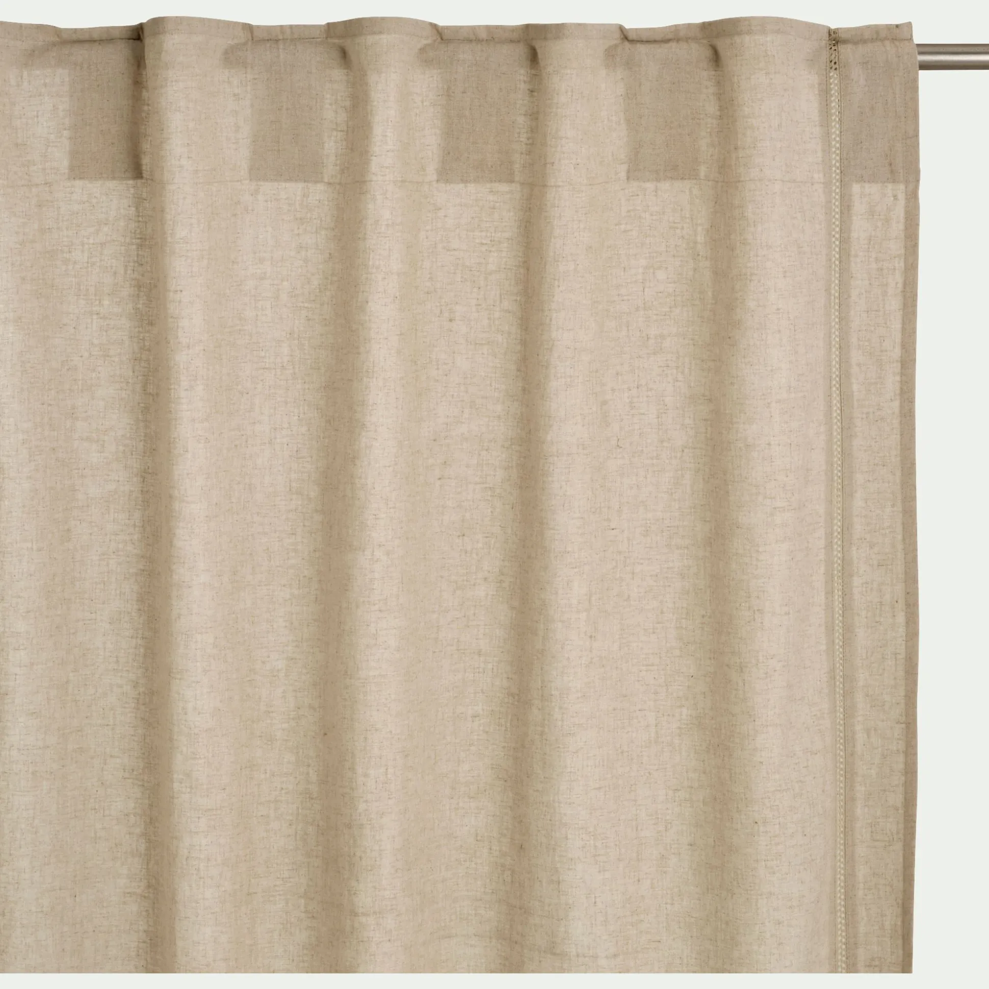 Rideau à passants cachés en lin et coton finition liseré 140x250cm - beige