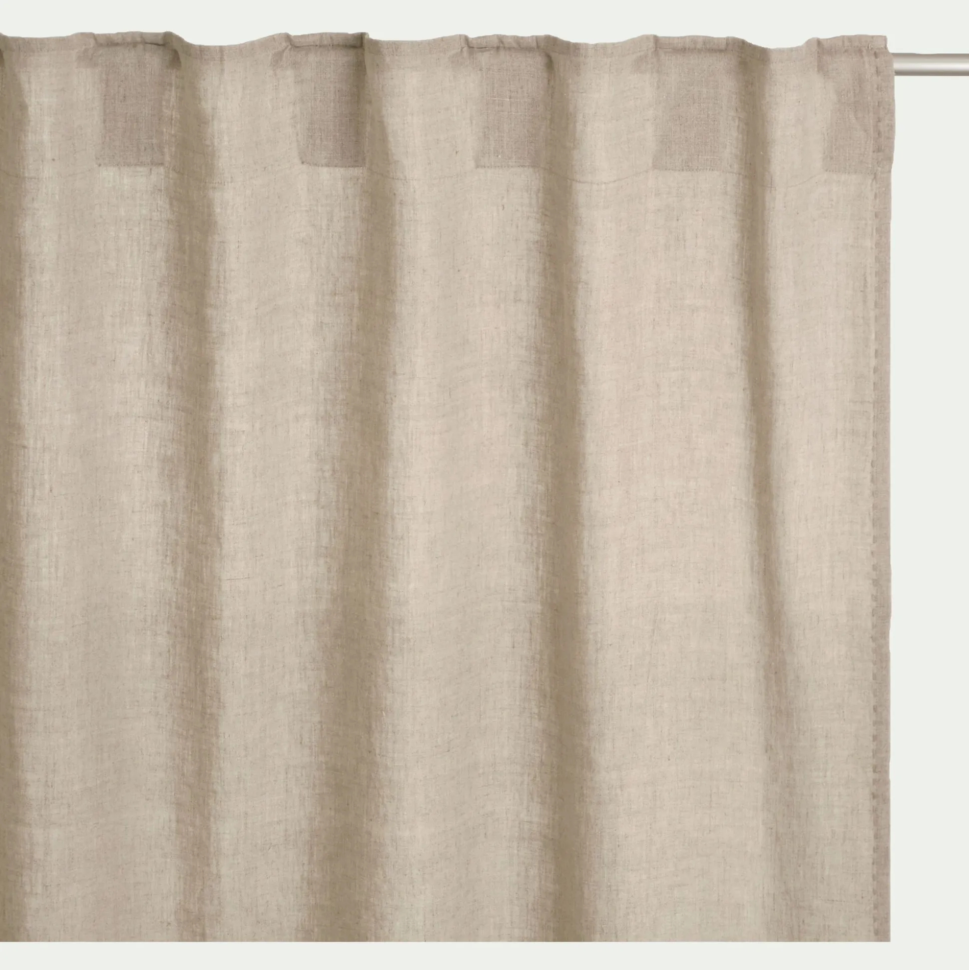 Rideau à passants cachés en lin lavé finition surpiqure 140x300cm - beige