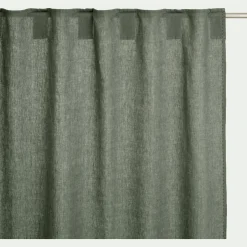 Rideau à passants cachés en lin lavé finition surpiqure 140x260cm - vert cèdre