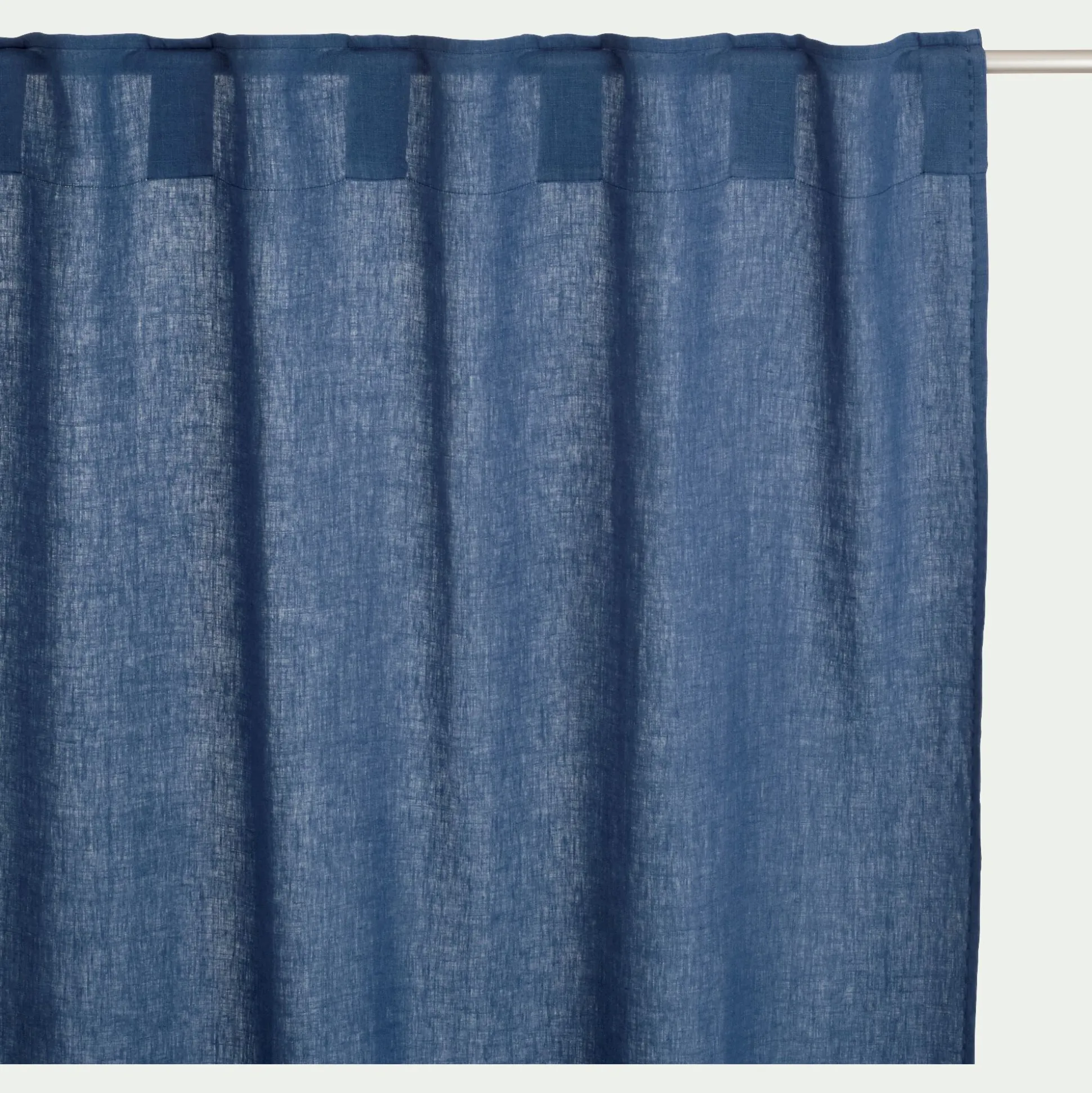 Rideau à passants cachés en lin lavé finition surpiqure 140x260cm - bleu