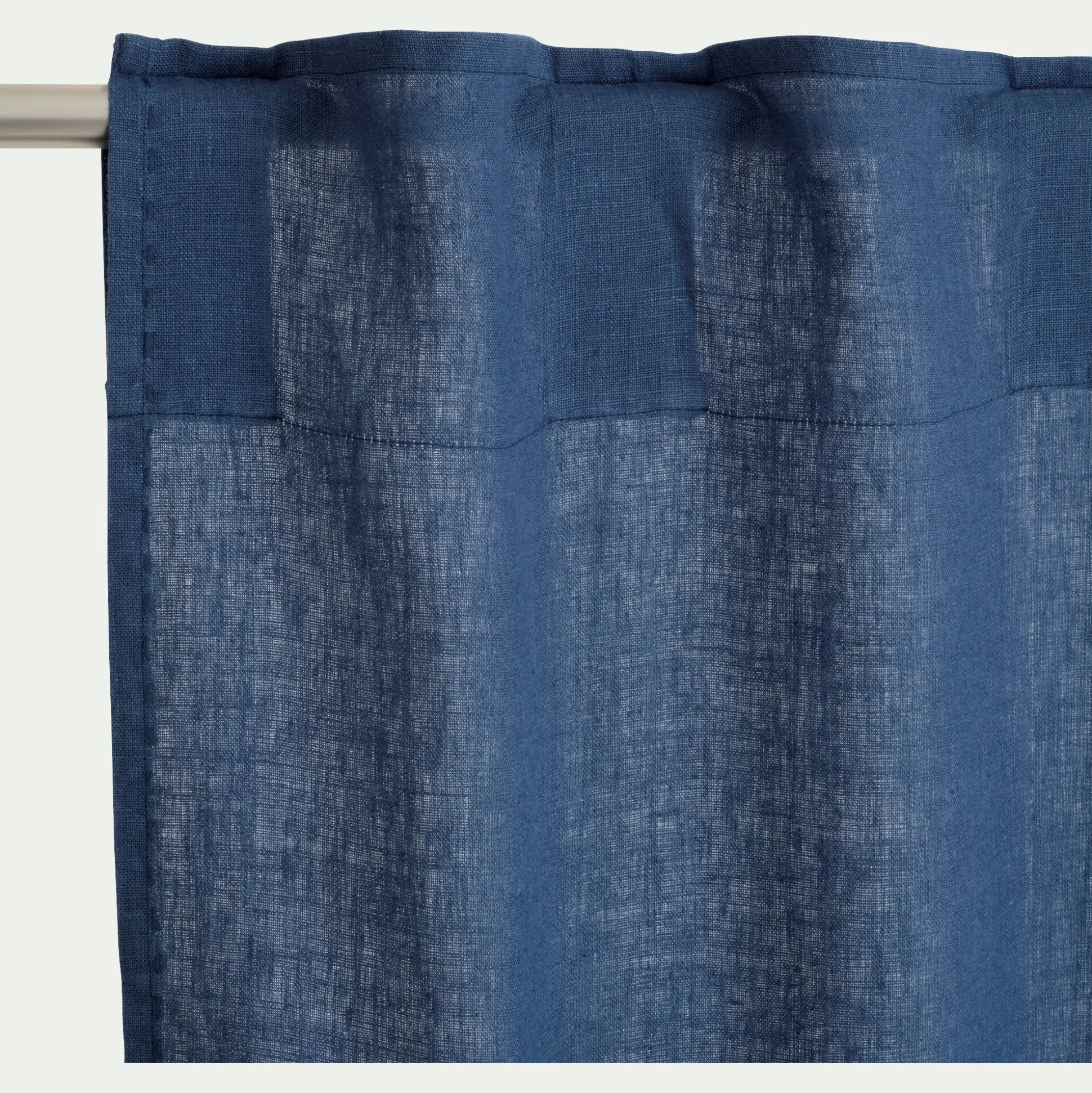 Rideau à passants cachés en lin lavé finition surpiqure 140x260cm - bleu