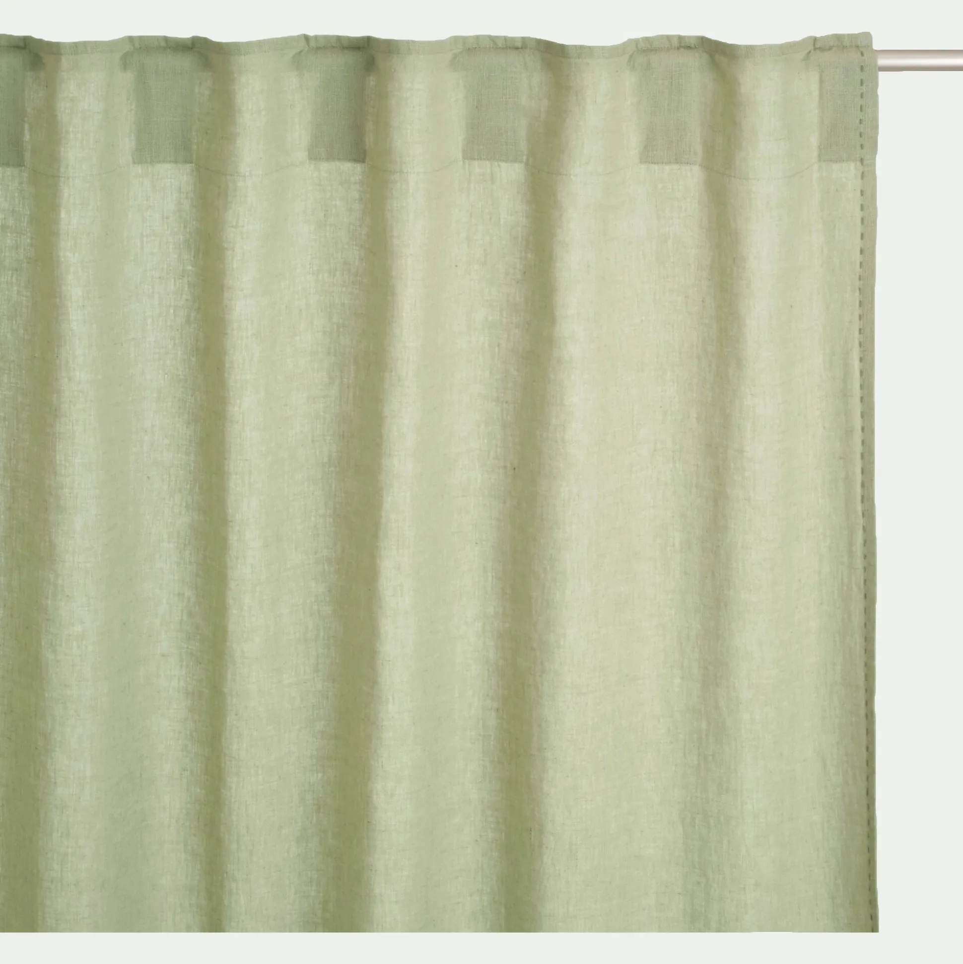 Rideau à passants cachés en lin lavé finition surpiqure 140x260cm - vert olivier
