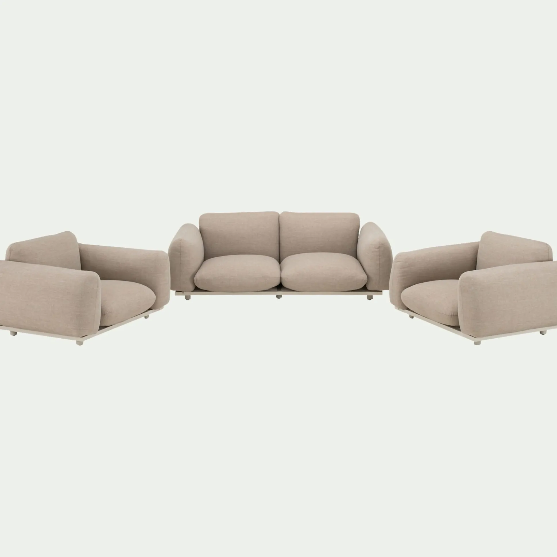 Salon de jardin en acier et coussins en tissu - beige sable (4 places)