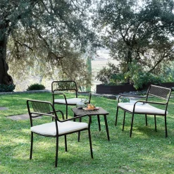 Salon de jardin en acier - noir (4 places)