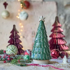 Sapin déco à écailles en grès D11,2cm - vert