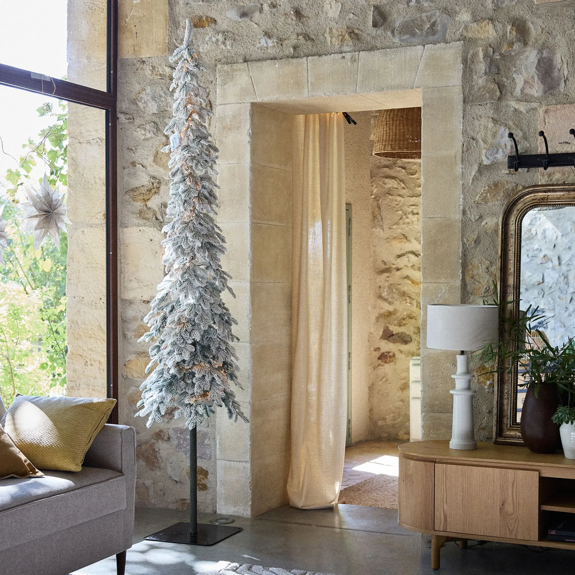 Sapin de Noël artificiel enneigé D60xH240cm - blanc