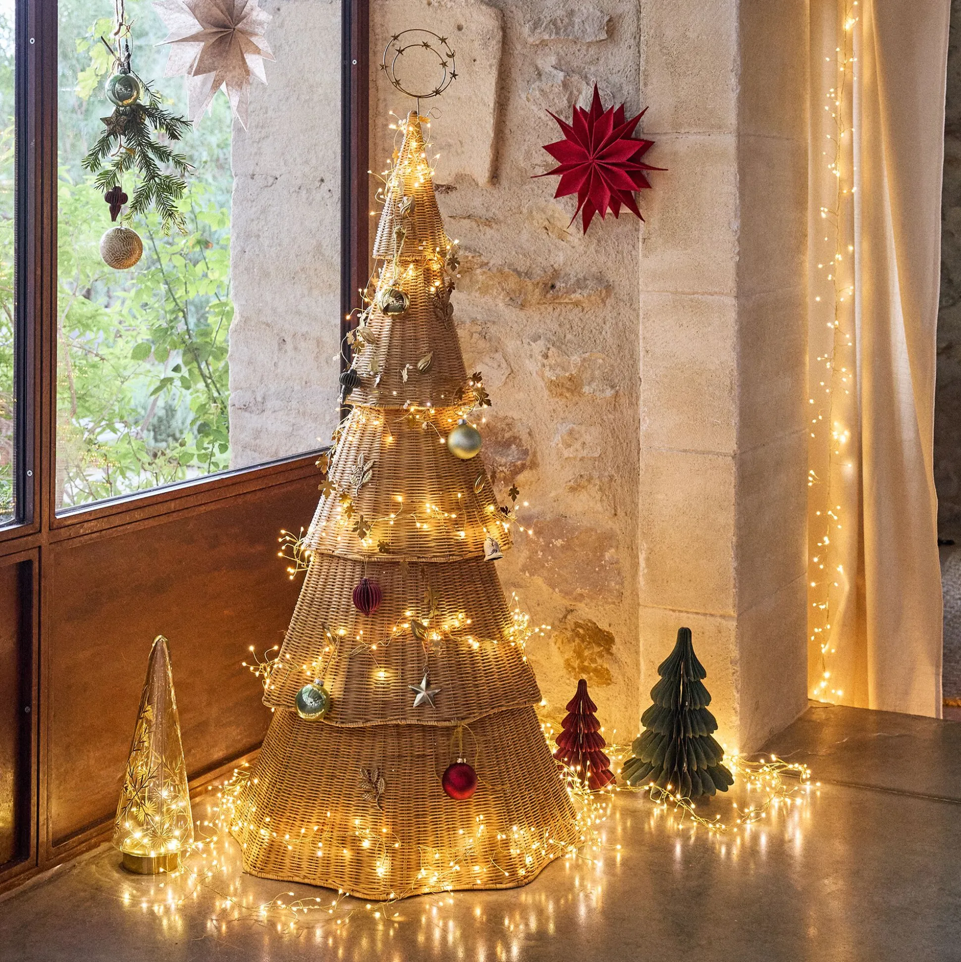 Sapin de Noël en rotin D61xH123cm - naturel