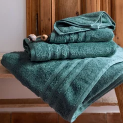 Serviette de bain bouclette en coton - vert 50x100cm