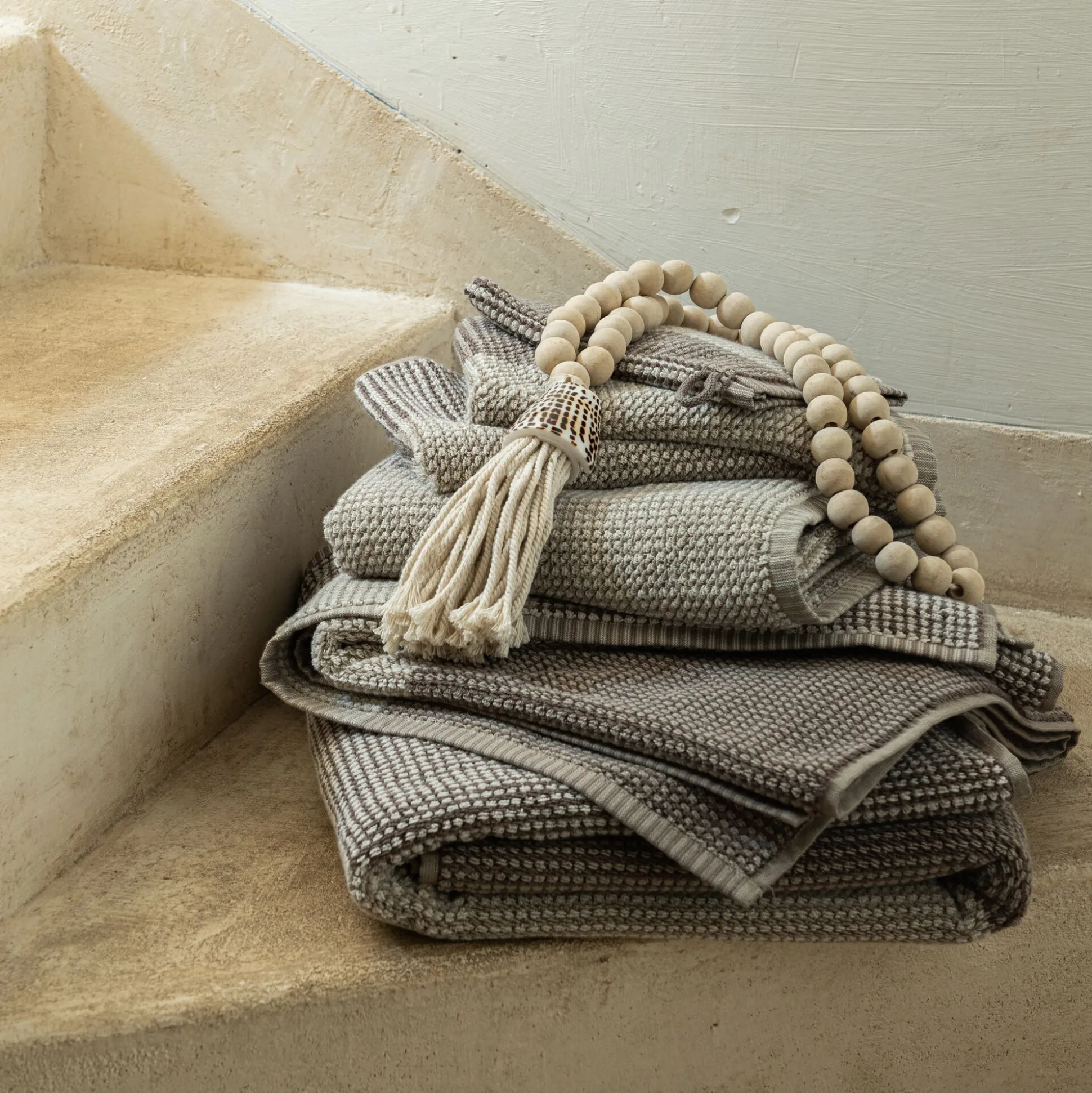 Serviette de toilette bouclette jacquard en coton - beige alpilles 50x100cm