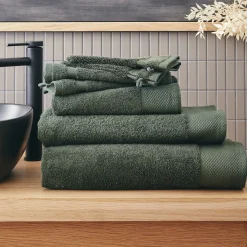 Serviette de toilette en coton peigné - vert cèdre 50x100cm