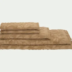 Serviette de toilette en coton motif floral 50x100cm - beige sable