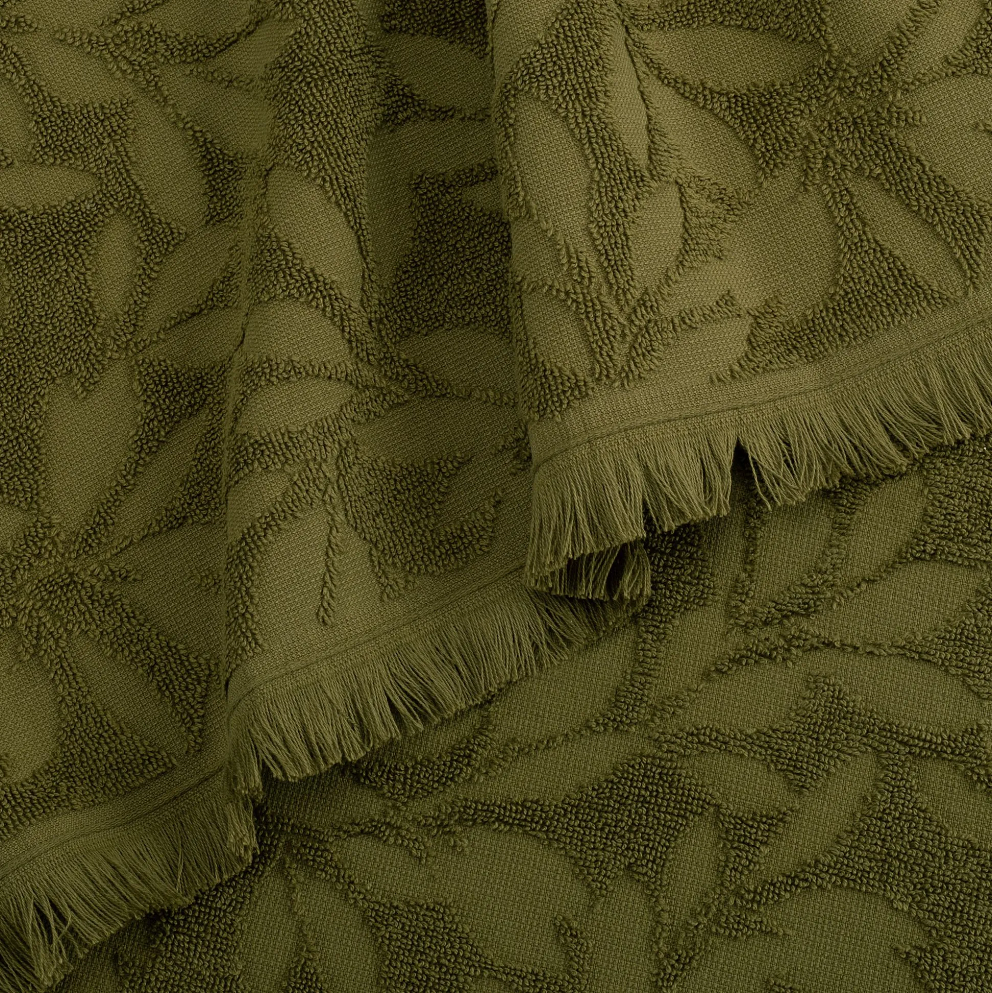 Serviette de toilette en coton motif floral 50x100cm - vert mousse