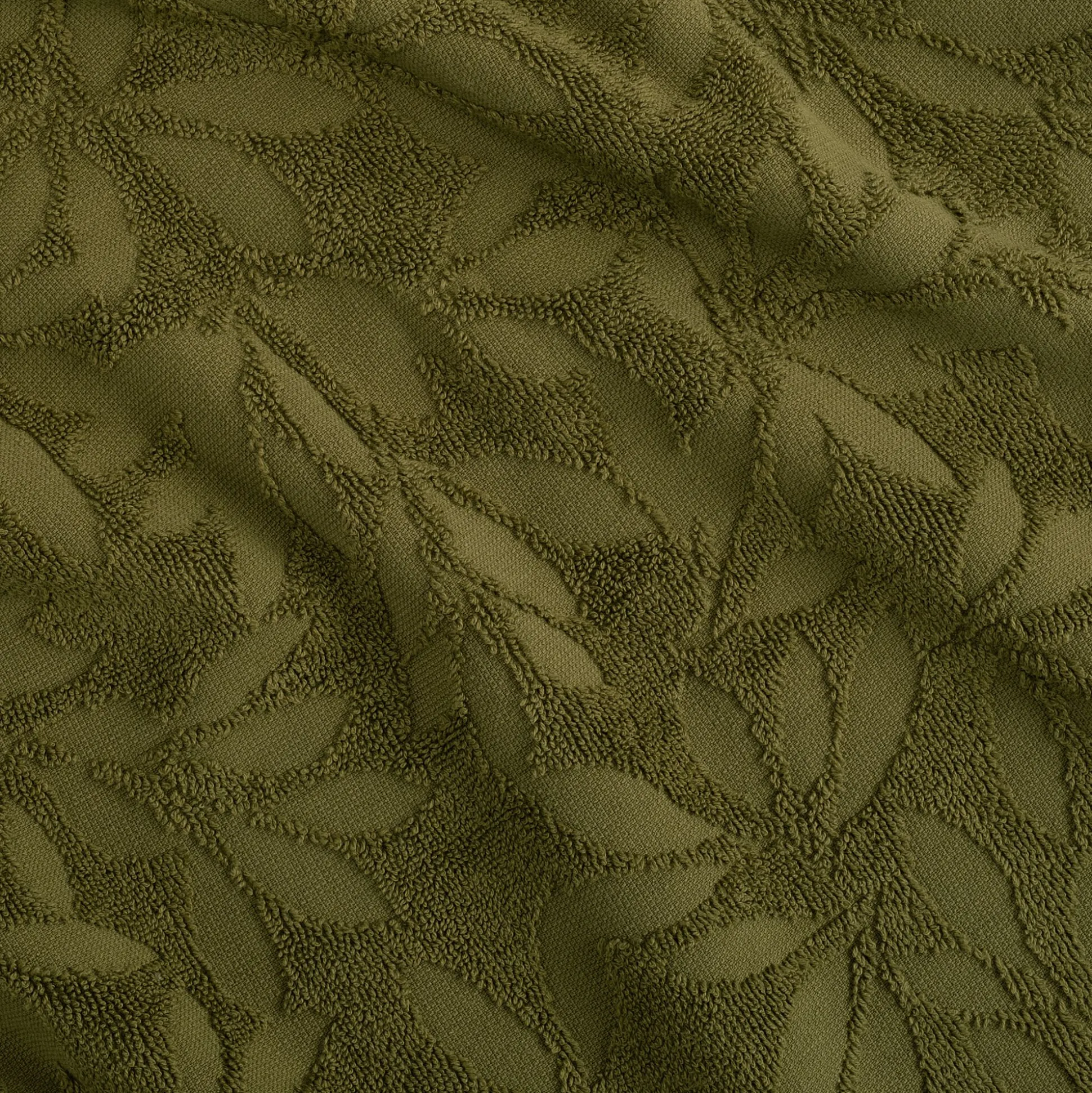 Serviette de toilette en coton motif floral 50x100cm - vert mousse
