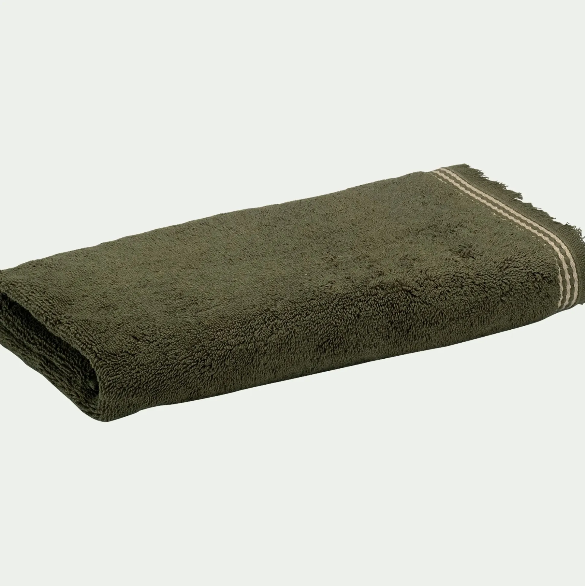Serviette de toilette frangée en coton 50x100cm - vert cèdre