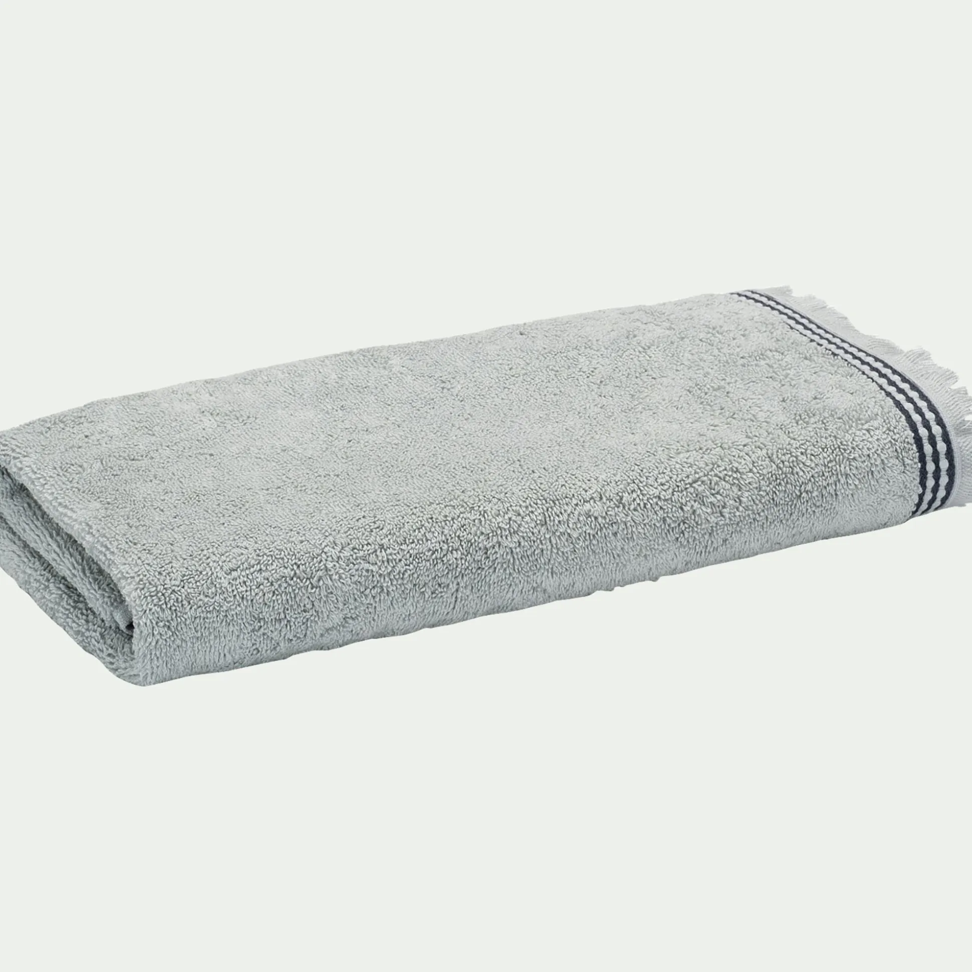 Serviette de toilette frangée en coton 50x100cm - bleu littoral