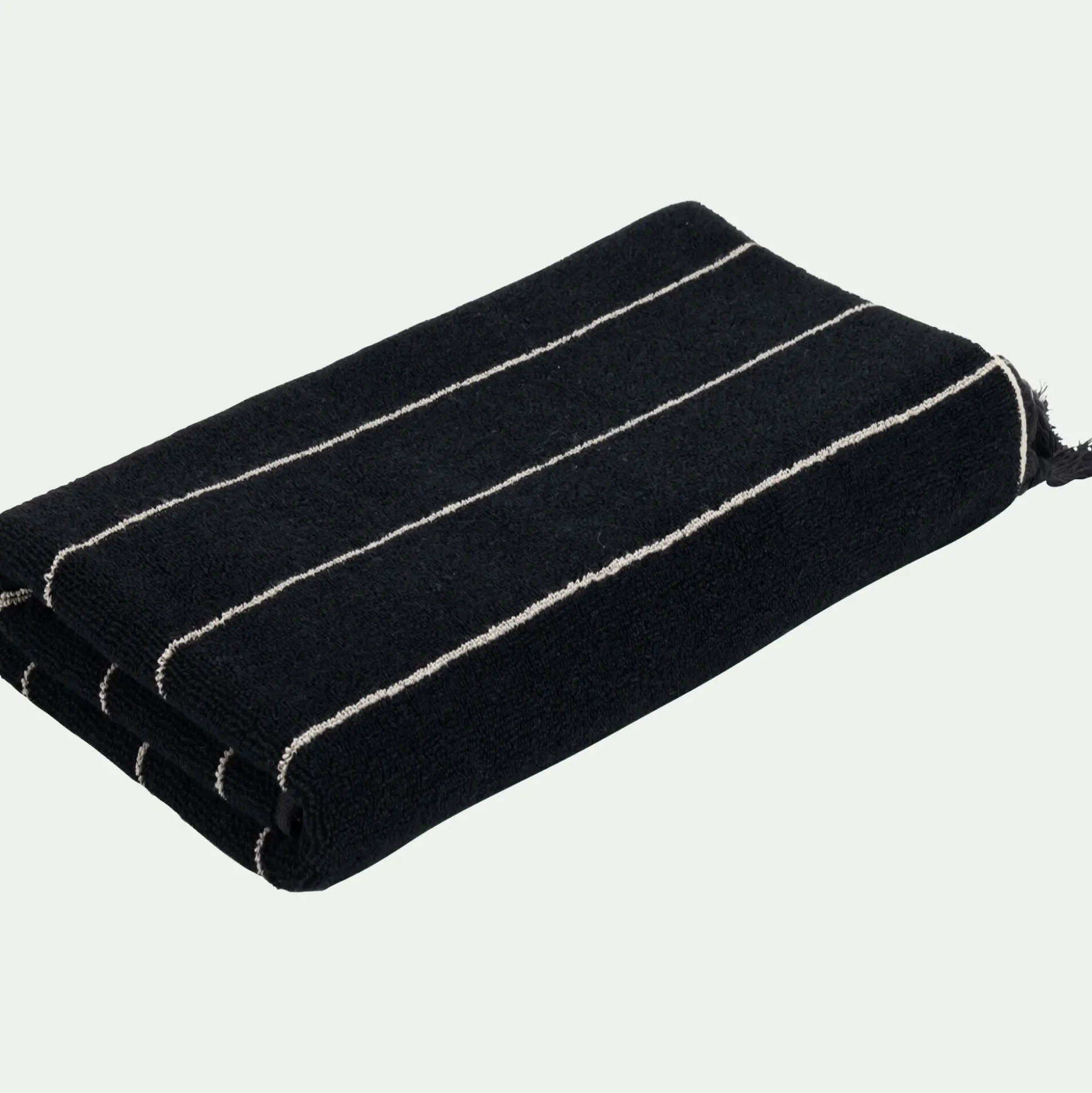Serviette de toilette rayée en coton 50x100cm - noir