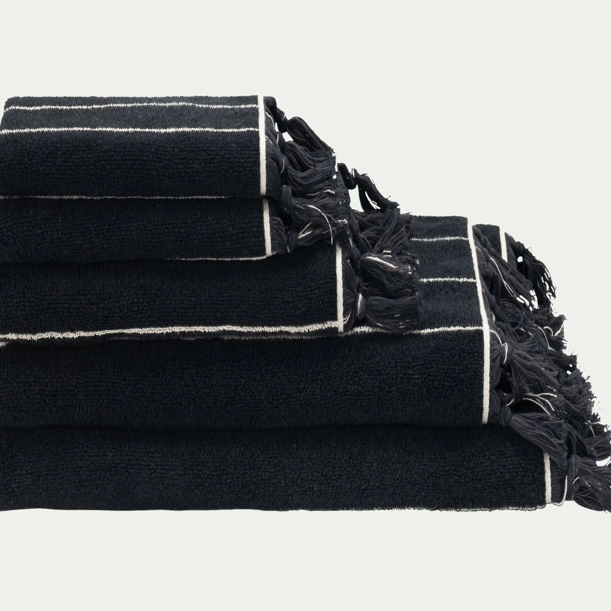 Serviette de toilette rayée en coton 50x100cm - noir