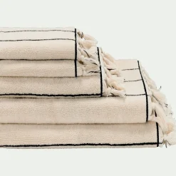 Serviette de toilette rayée en coton 50x100cm - beige