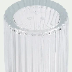 Set de salière et poivrière en verre côtelé - transparent H8cm