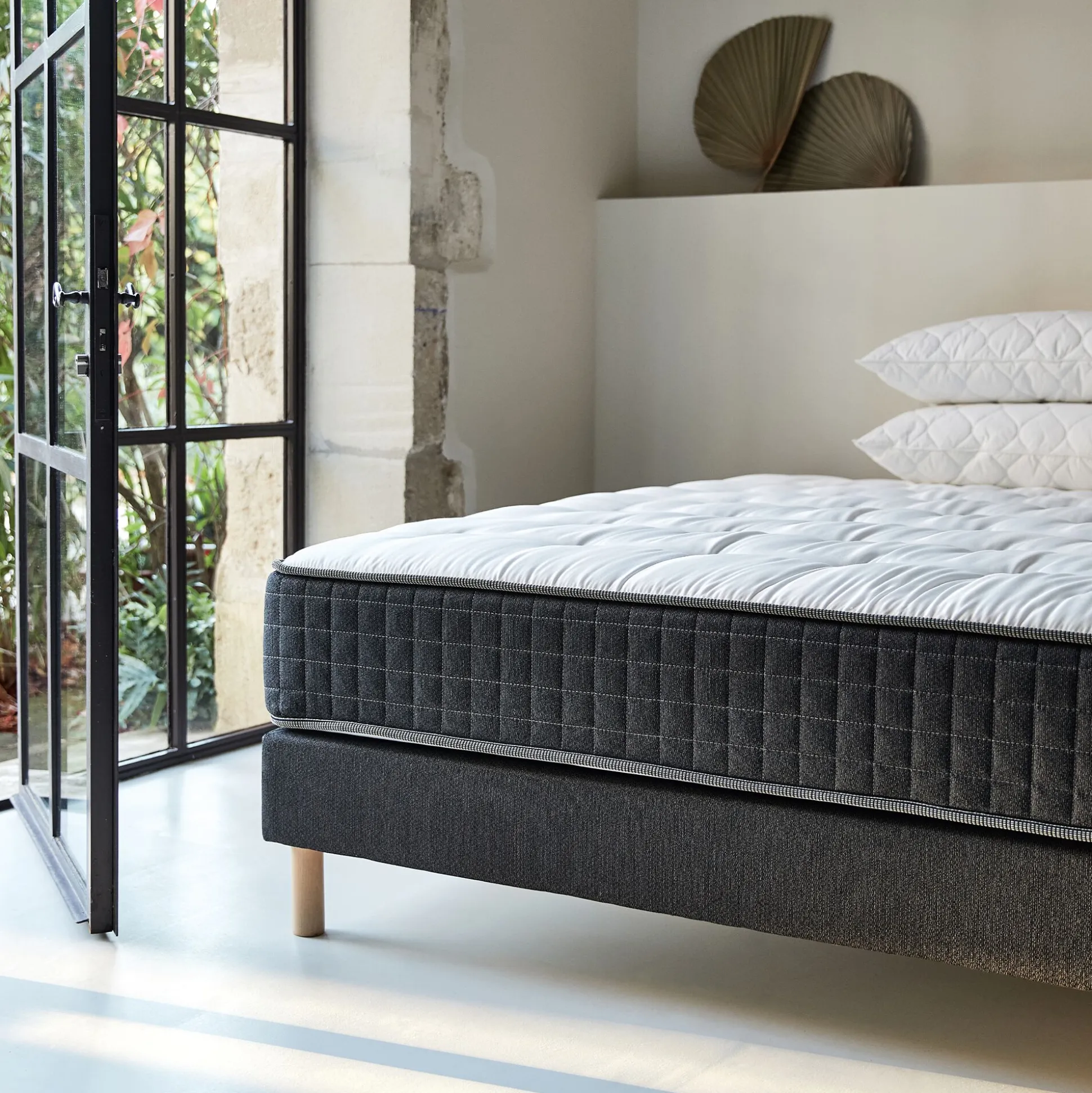 Sommier tapissier 140x190cm - gris anthracite