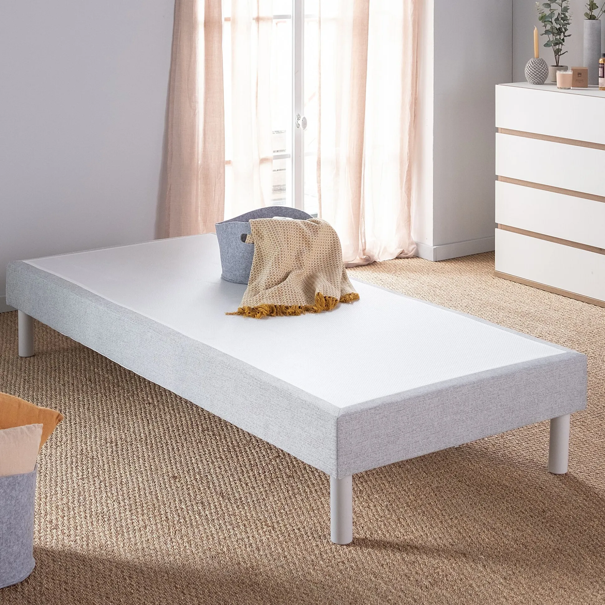 Sommier tapissier 90x200cm - gris clair