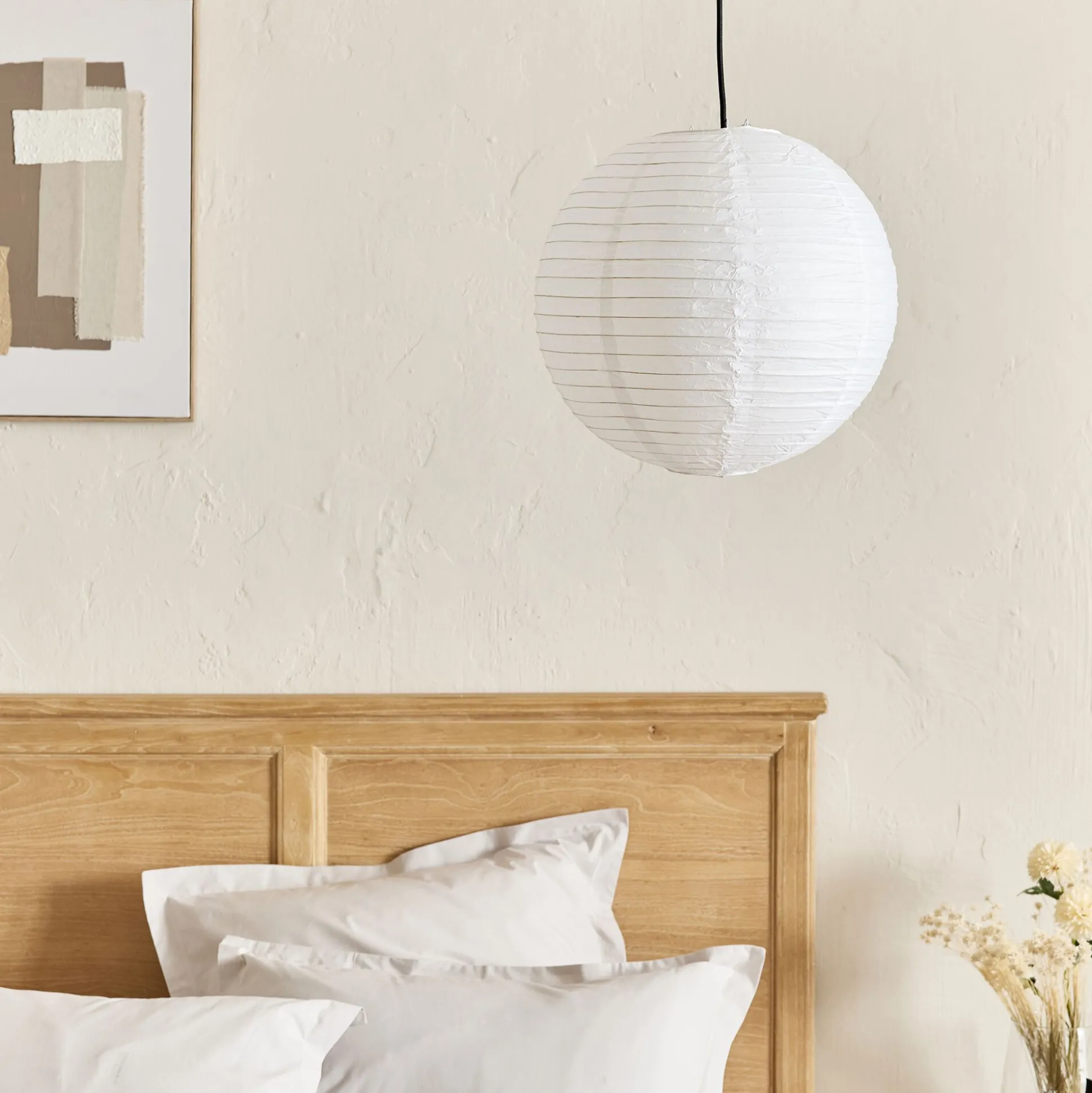 Suspension boule japonaise non électrifiée en papier de riz D40cm - blanc