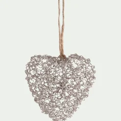 Suspension de Noël coeur en fil métallisé argent