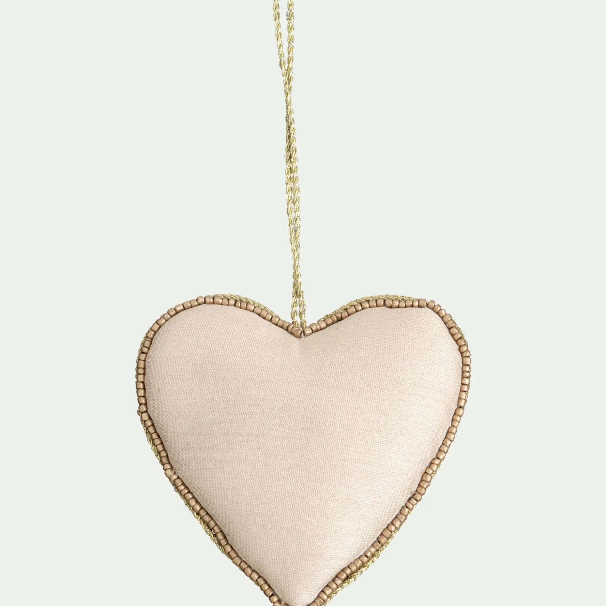 Suspension de Noël coeur en perles H10cm - doré