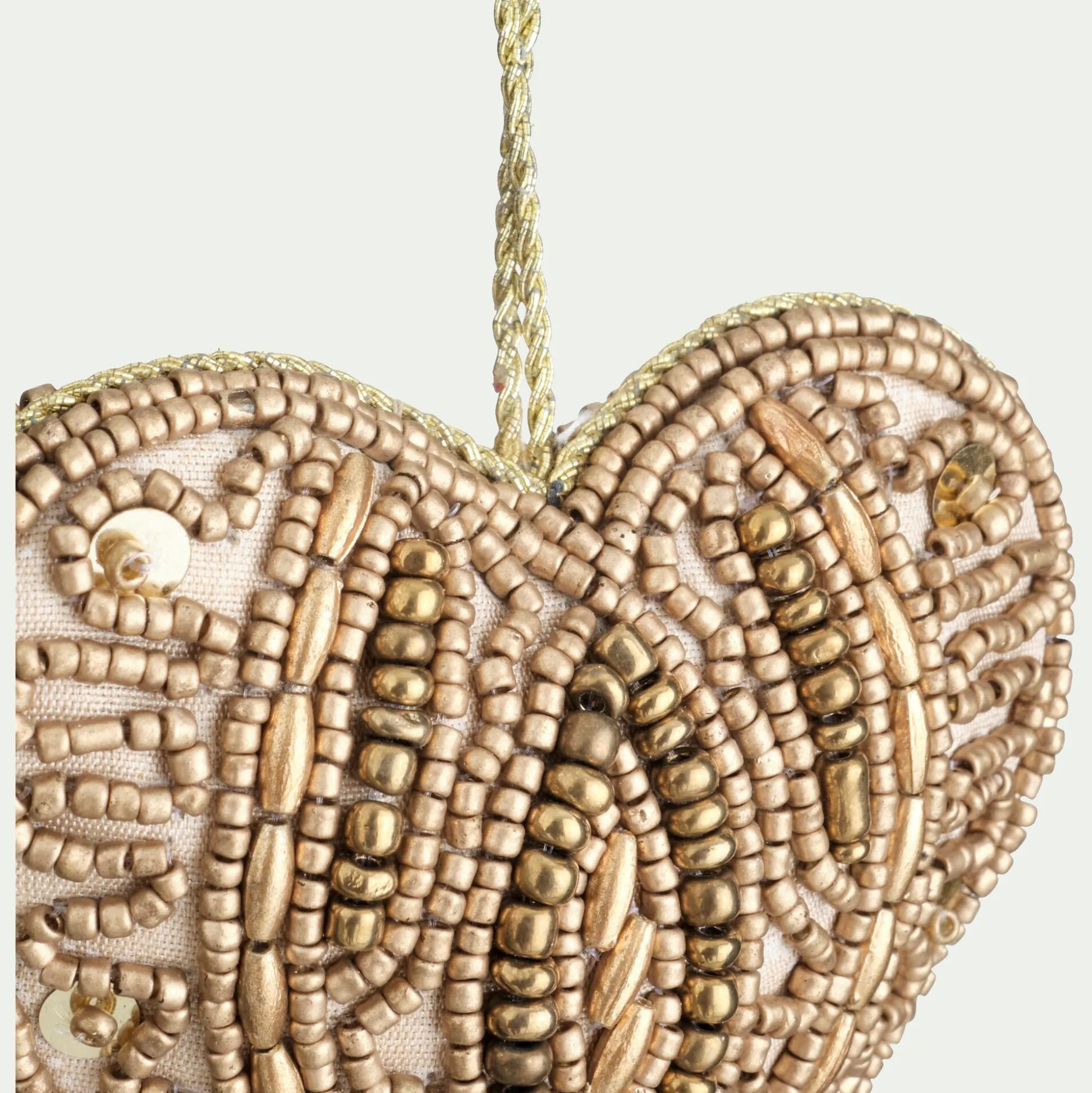 Suspension de Noël coeur en perles H10cm - doré