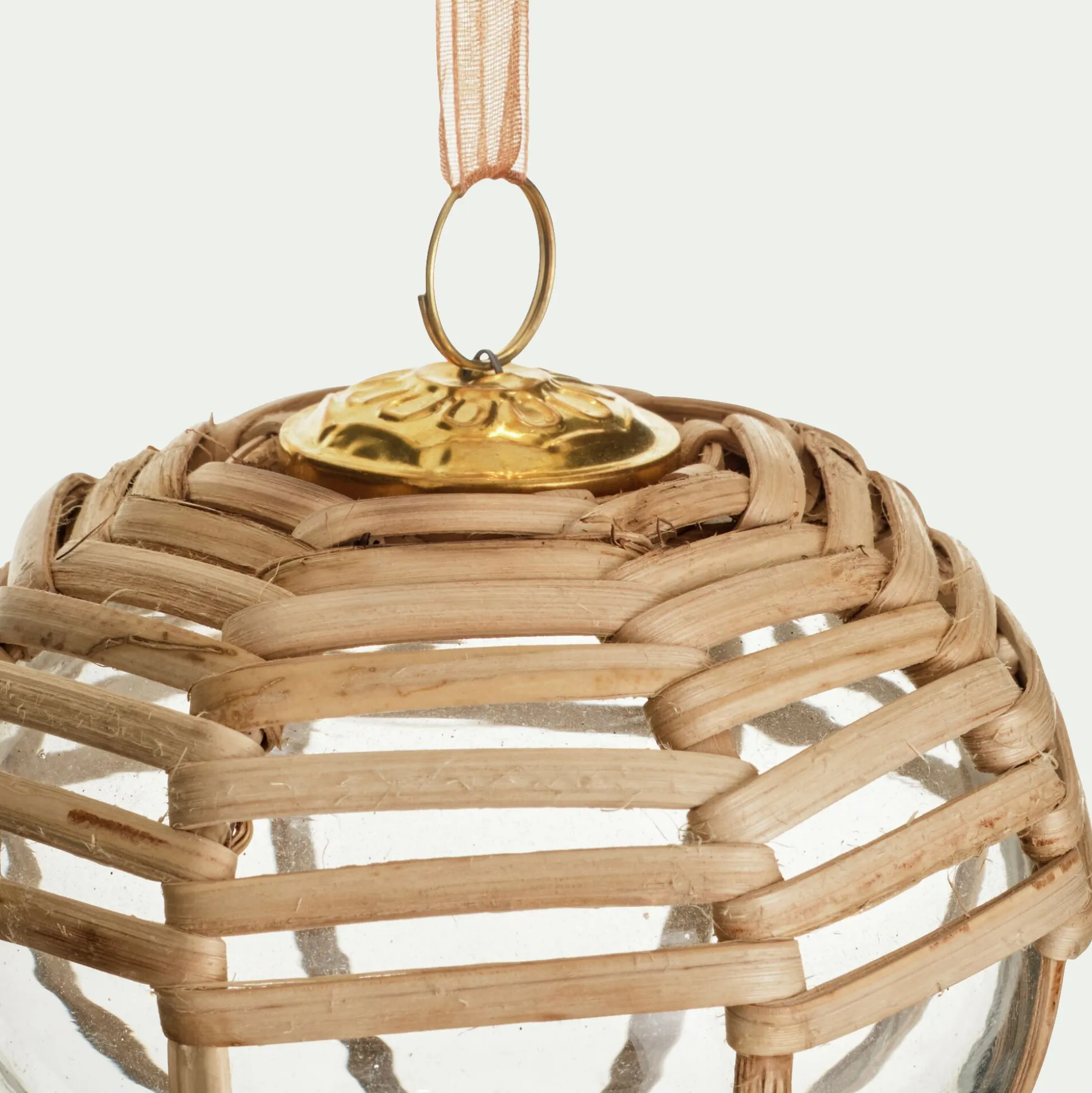 Suspension de Noël en verre tressé de rotin D10cm - naturel