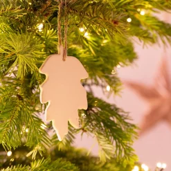 Suspension de Noël feuille en grès H11,43cm - blanc