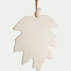 Suspension de Noël feuille en grès H11,43cm - blanc
