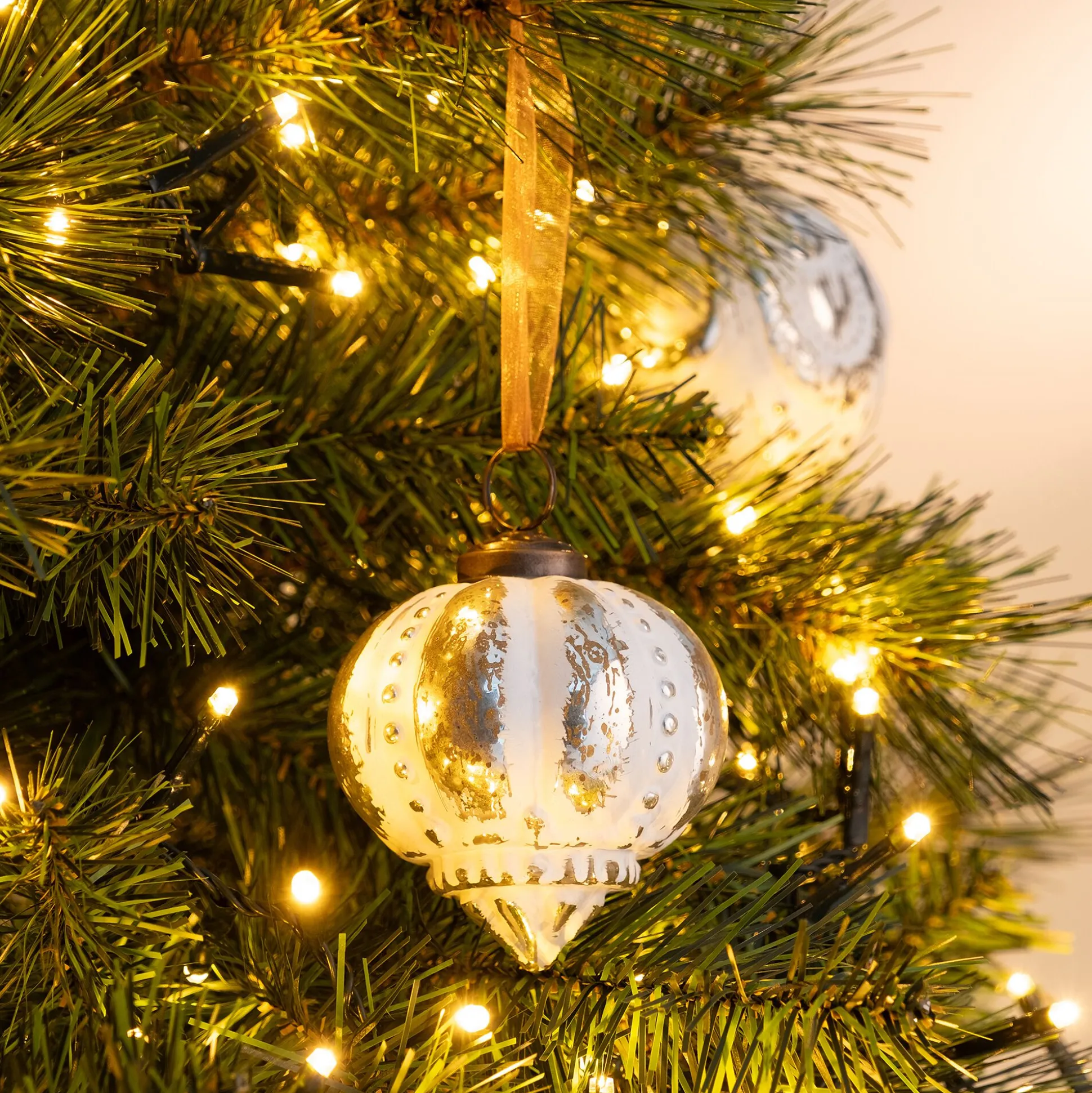 Suspension de Noël goutte en verre H8cm - blanc