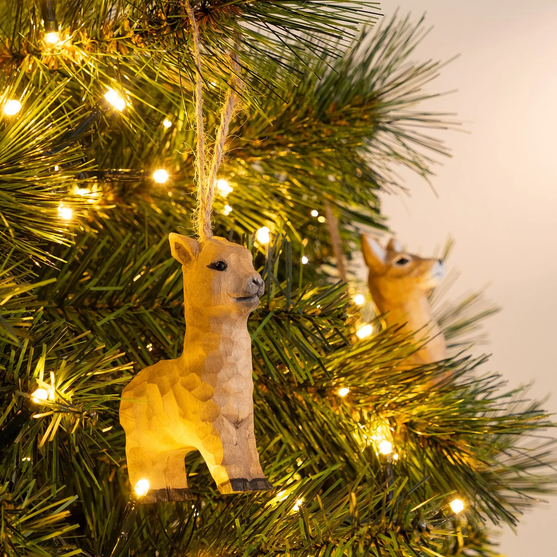 Suspension de Noël lama en bois H9cm - naturel