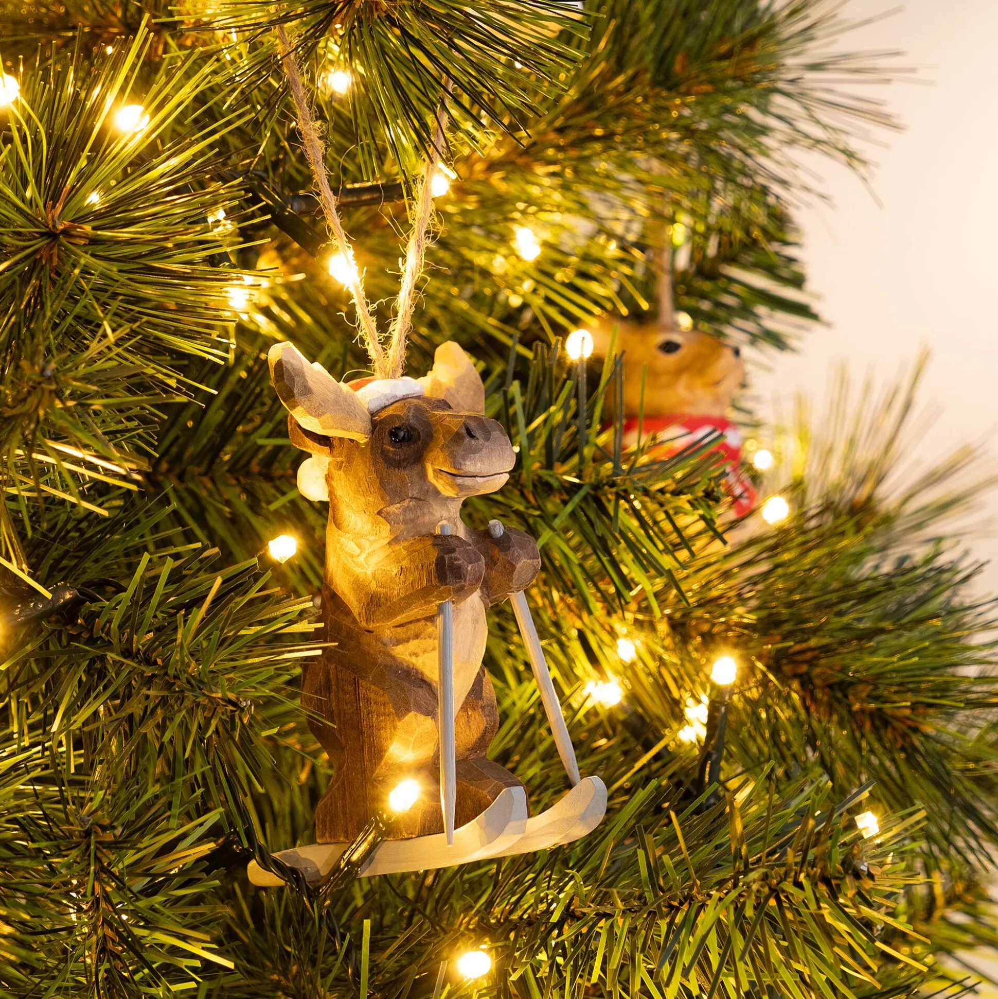 Suspension de Noël renne en bois H10,5cm - naturel