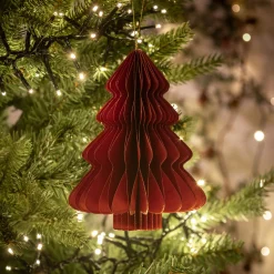 Suspension de Noël sapin en papier H8cm - rouge