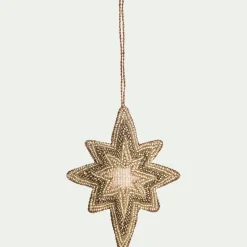 Suspension de Noël étoile en perles H11,5cm - doré