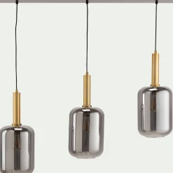 Suspension en acier à 3 globes en verre fumé - noir
