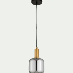 Suspension en laiton et globe en verre fumé D16cm - doré métallisé