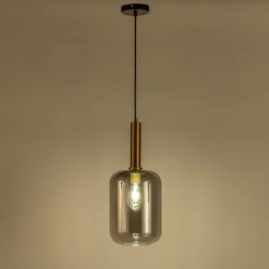 Suspension en laiton et globe en verre fumé D22cm - doré