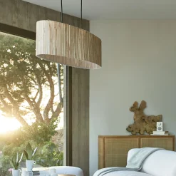 Suspension électrifiée 2 ampoules en acier et algues H120cm - naturel
