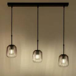 Suspension électrifiée avec 3 luminaires en verre - gris
