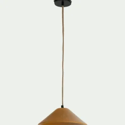 Suspension électrifiée en porcelaine D27,5cm - jaune