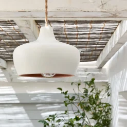 Suspension électrifiée en terre cuite D18cm - blanc