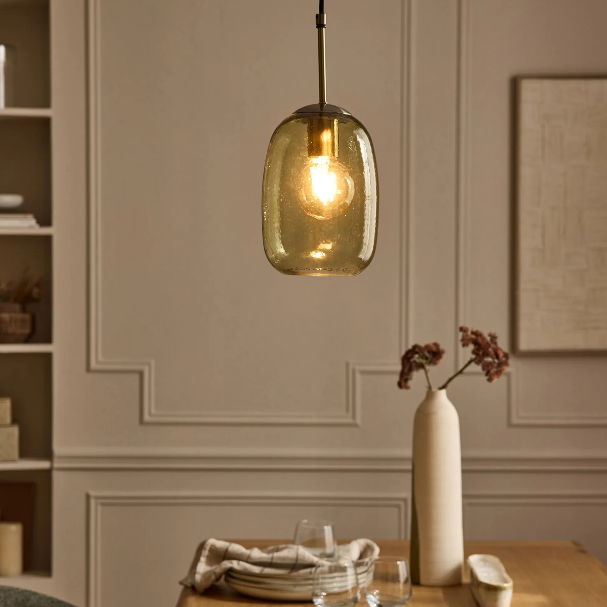 Suspension électrifiée en verre D15,5cm - vert