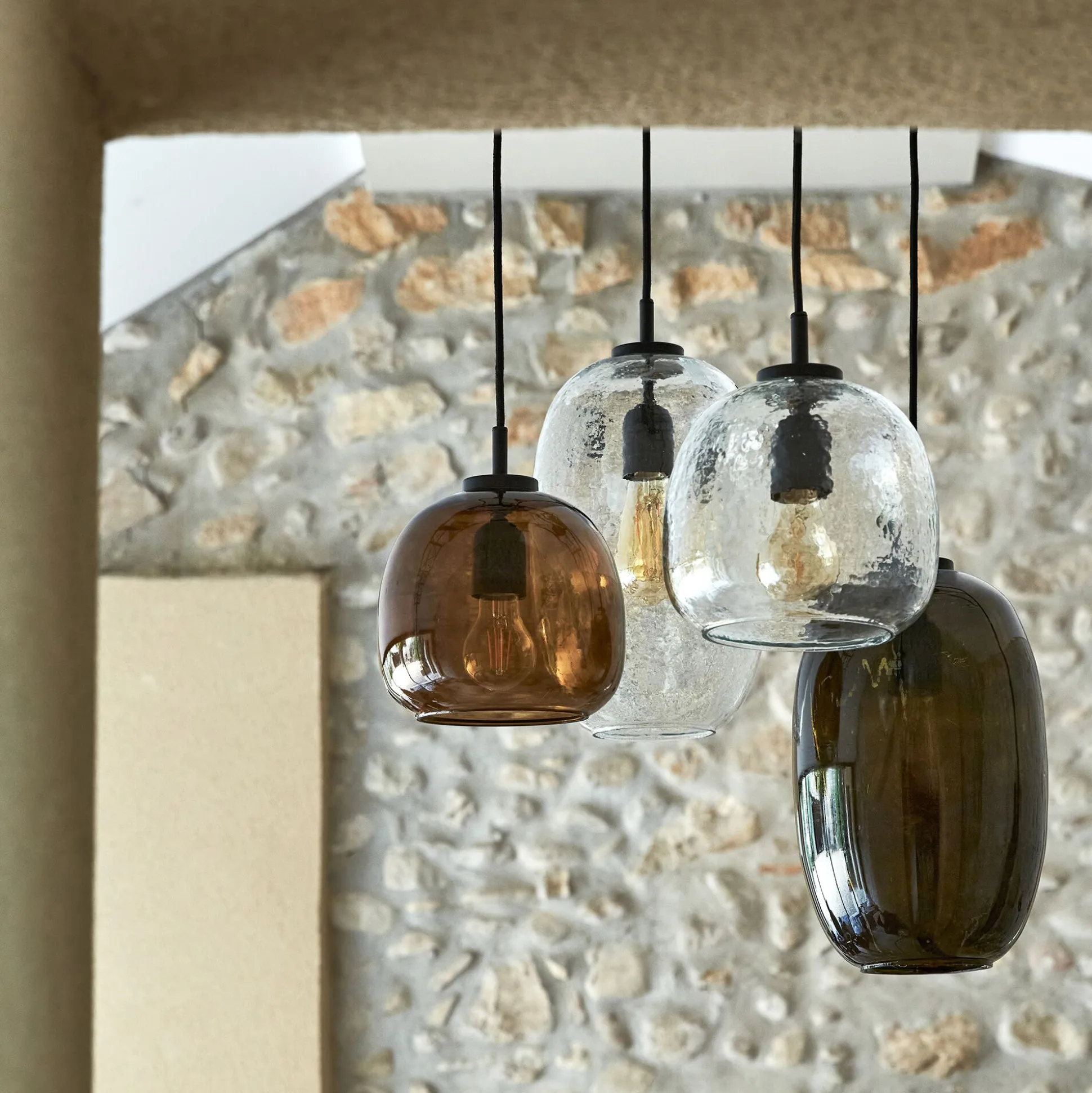 Suspension électrifiée en verre D20cm - marron