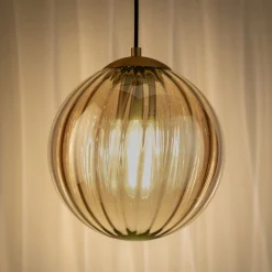 Suspension électrifié en verre et acier D25cm - marron