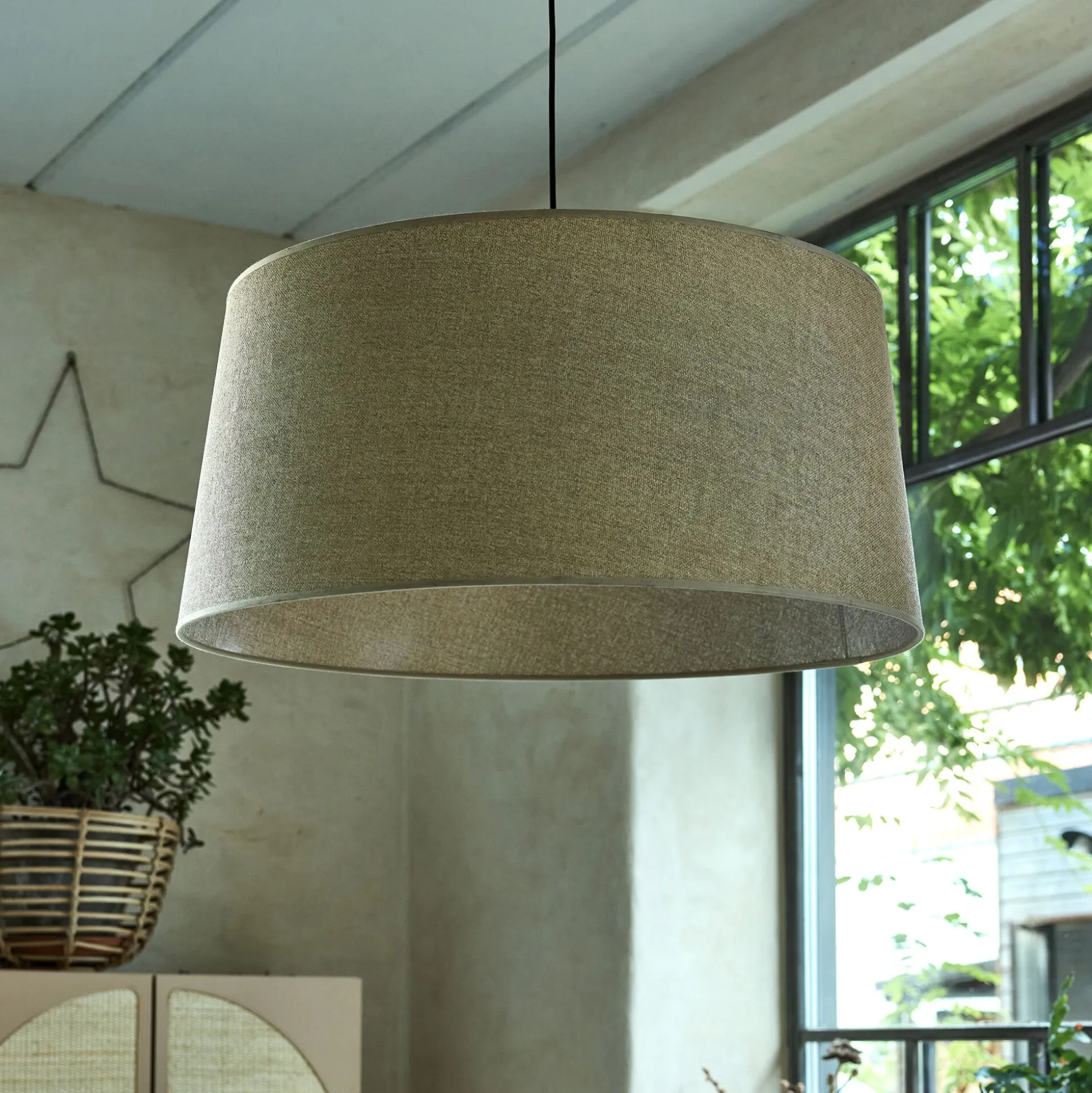 Suspension électrifiée tambour en papier tressé D78cm - naturel
