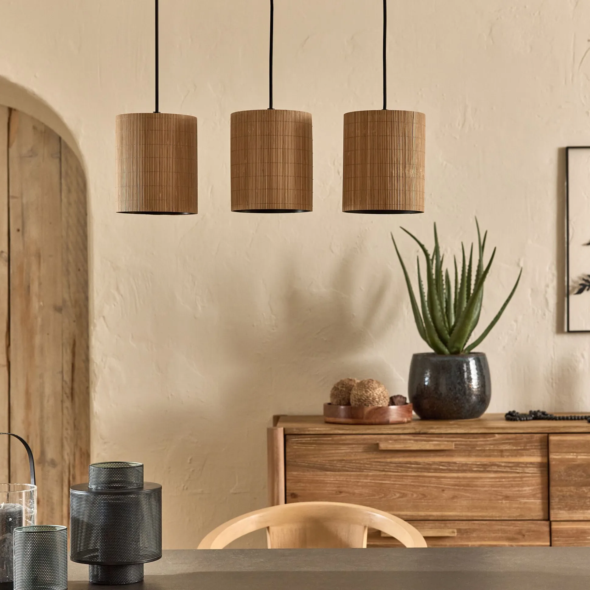 Suspension électrifiée triple en bambou L61cm - naturel